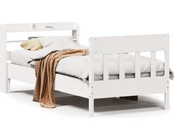 vidaXL - Bedframe - zonder - matras - massief - grenenhout - wit - 90x200 - cm