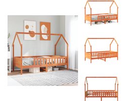 vidaXL Bedhuis - Bedhuizen - Peuter Bed Huis - Kinderbedframe Met Huisje - Bedhuis wasbruin massief grenenhout 90x190 cm