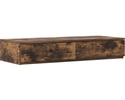 vidaXL - Bedlades - met - lade - Rook - Eiken - 75 - x - 36,5 - x - 16,5 - cm - Bewerkt - hout