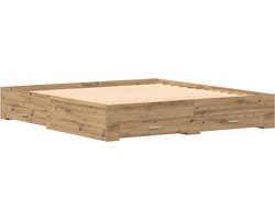 vidaXL - Bedombouw - met - lades - artisanaal - eikenkleurig - 180 - x - 200 - cm