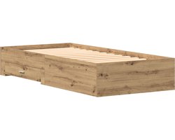 vidaXL - Bedombouw - met - lades - artisanaal - eikenkleurig - 90 - x - 200 - cm