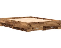 vidaXL - Bedombouw - met - lades - met - lade - Oud - hout - 140 - x - 190 - cm - Bewerkt - hout