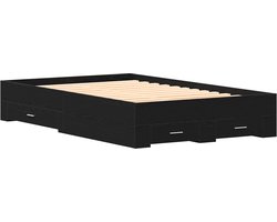 vidaXL - Bedombouw - met - lades - Zwart - eiken - 120 - x - 200 - cm - Bewerkt - hout