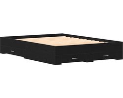 vidaXL - Bedombouw - met - lades - Zwart - eiken - 160 - x - 200 - cm - Bewerkt - hout