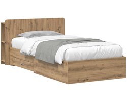 vidaXL - Bedombouw - met - opslag - Artisanaal - eiken - 100 - x - 200 - cm - Bewerkt - hout