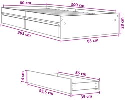 vidaXL - Bedombouw - met - opslag - Artisanaal - eiken - 80 - x - 200 - cm - Bewerkt - hout