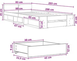 vidaXL - Bedombouw - met - opslag - Grijs - Sonoma - 80 - x - 200 - cm - Bewerkt - hout