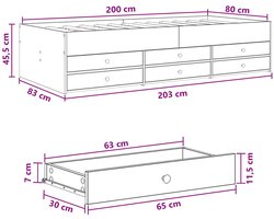 vidaXL - Bedombouw - met - opslag - Grijs - Sonoma - 80 - x - 200 - cm - Bewerkt - hout