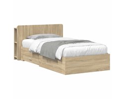 vidaXL - Bedombouw - met - opslag - Sonoma - Eiken - 100 - x - 200 - cm - Bewerkt - hout
