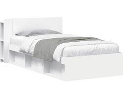 vidaXL - Bedombouw - met - opslag - Wit - 100 - x - 200 - cm - Bewerkt - hout