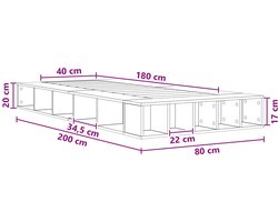 vidaXL - Bedombouw - met - opslag - Zwart - eiken - 80 - x - 200 - cm - Bewerkt - hout