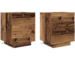 vidaXL - Bedside - Cabinets - met - LED - Lichten - 2 - stuks - Oude - Hout - 45x40x55 - cm