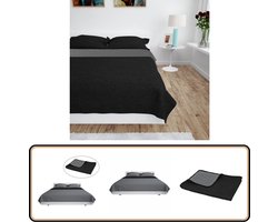 vidaXL Bedsprei Dubbelzijdig - 220x240 cm - Grijs/Zwart Bedsprei - Comforter - Quilt - Katoenen Bedsprei - Fleece Bedsprei