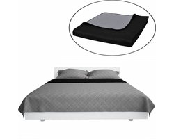vidaXL - Bedsprei - gewatteerd - dubbelzijdig - 170x210 - cm - zwart/grijs