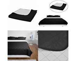 vidaXL Bedsprei gewatteerd dubbelzijdig 170x210 cm zwart/wit - Bedsprei - Bedspreien - Bed Sprei - Bed Spreien