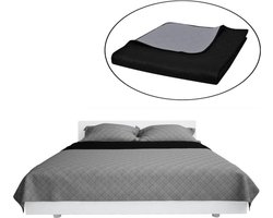 vidaXL - Bedsprei - gewatteerd - dubbelzijdig - 220x240 - cm - zwart/grijs