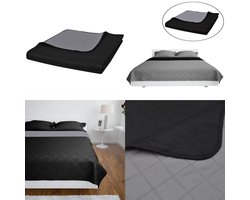 vidaXL Bedsprei gewatteerd dubbelzijdig 230x260 cm zwart/grijs - Bedsprei - Bedspreien - Bed Sprei - Bed Spreien