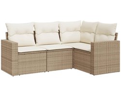 vidaXL Beige 4-delige Loungeset met Opbergfunctie Tuinset - Lounge Set - Buitendecoratie - Poly Rattan - Garden Furniture