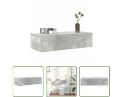 vidaXL Bergruimte - Wandplankje - Wandschap met lades 60x26,5x15 cm bewerkt hout betongrijs - Houten Kast - Opslagoplossing - Betonnen Grijs