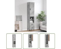 vidaXL Betongrijs - Hoge Kast - Hoge kast 34,5x34x180 cm bewerkt hout betongrijs - Houten Kast - Opslagkast - Kledingkast