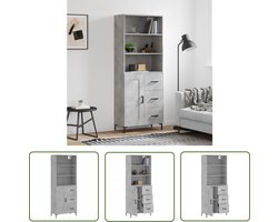 vidaXL Betongrijs - Hoge Kast - Hoge kast 69,5x34x180 cm bewerkt hout betongrijs - Houten Kast - Opslagkast - Woonkamer Kast