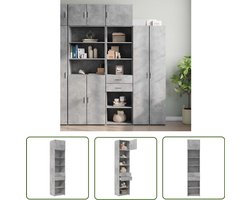 vidaXL Betongrijs - Opslagkast - Opbergkast smal 50x42,5x225 cm bewerkt hout betongrijs - Houten Kast - Smalle Kast - Opbergruimte