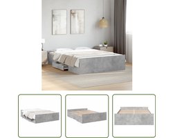 vidaXL Betonnen Grijs - Slaapkamersdecoratie - Bedframe met lades bewerkt hout betongrijs 135x190 cm - Houten Bedframe - Tweepersoonsbed - Boxspring