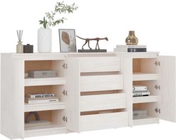 vidaXL Bijzetkast - Bijzetkasten - Zijkast - Opbergkast - Bijzetkasten 3 st massief grenenhout wit