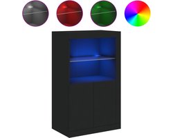 vidaXL - Bijzetkast - met - LED-verlichting - bewerkt - hout - zwart