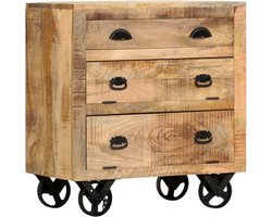 vidaXL - Bijzetkast - op - wieltjes - 70x40x75 - cm - massief - mangohout