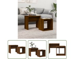 vidaXL Bijzettafel - Salontafel - 2-delige Tafeltjesset bewerkt hout bruin eikenkleur - Houten Salontafel - Houten Bijzet Tafels - Nestkasten