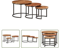 vidaXL Bijzettafel - Salontafel - Tafeltjesset 3 st massief acaciahout - Acacia Houten Meubilair - Nestkasten - Stackable Coffee Table