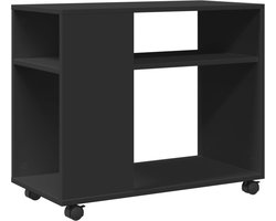 vidaXL Bijzettafel - Zwart - 70x35x60 cm - Hout - Wieltjes Bijzettafel - Houten Meubels - Kastje Met Lade - Multifunctionele Tafel - Sidetable