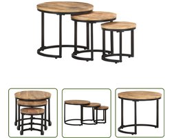 vidaXL Bijzettafels 3 stuks - Ruw Mangohout Bijzettafels - Industriele Meubelen - Mango Wood Furniture - Vintage Style - Living Room Accessories