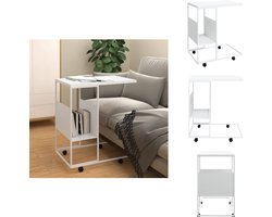 vidaXL Bijzettafeltje - Bijzettafeltjes - Salontafel - Bijzettafel - Bijzettafel met wieltjes 55x36x63,5 cm bewerkt hout wit