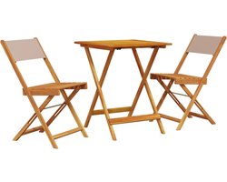 vidaXL Bistro Set - Tuinmeubel - 3-delige Bistroset stof en massief hout taupe - Acacia Houten Meubel - Buitentafel - Terrasstoelen