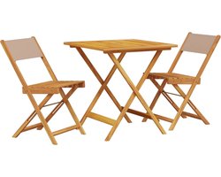 vidaXL Bistro Set - Tuinmeubel - 3-delige Bistroset stof en massief hout taupe - Acacia Houten Meubel - Buitentafel - Terrasstoelen