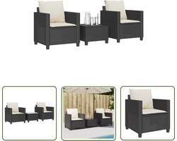 vidaXL Bistro Set - Tuinmeubilair - 3-delige Bistroset met kussens poly rattan zwart - Buitendecoratie - Lounge Set - Terrasfurniture