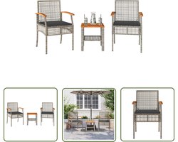 vidaXL Bistro Set - Tuinmeubles - 3-delige Bistroset met kussens poly rattan en acaciahout grijs - Buitendecoratie - Lounge Set - Terrasfurniture