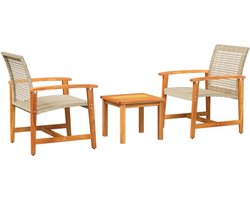 vidaXL Bistroset - 3-delig - Poly Rattan en Acaciahout Bistro Set - Tuinmeubels - Acacia Hout - Pe Rattan - Buitentijm