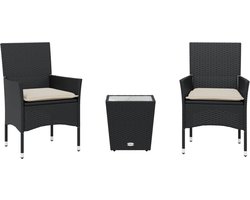 vidaXL Bistroset 3-delig - Poly Rattan en Glas - Zwart Tuin Set - Tuinset - Eetkamerset - Buitenshuis Dineren - PE Rattan