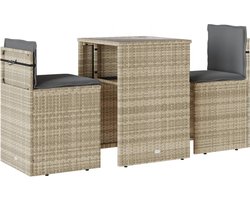 vidaXL Bistroset - 3-delig - Poly Rattan - Lichtgrijs Tuinmeubel - Bistro Set - Buitenshuis Eten - Terras - Patio