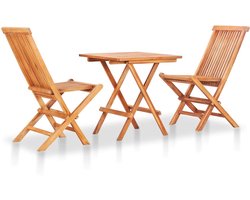vidaXL Bistroset 3-delig Teakhout met Wijnrode Kussens Tuinmeubles - Teak Meubilaar - Bistroset - Buitenshuis Eten - Balkon Meubilering