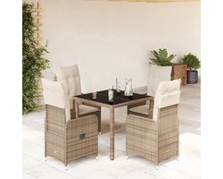 vidaXL Bistroset - 5-delig - Poly Rattan - Beige Tuinmeubel Set - Bistroset - Buitendecoratie - Lounge Set - Terras Meubel - Poly Rattan - Ratten Meubels - Eetkamerset - Garden Furniture - Outdoor Dining Set - Adjustable Chair - Foldable Chairs