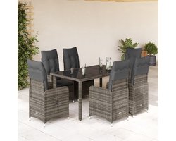 vidaXL Bistroset 7-delig - Verstelbaar - Grijs Tuinmeubleset - Bistro Set - Lounge Set - Buitendecoratie - Poly Rattan - Tuinstoelen - Eetkamerset - Terrasdecoratie - Loungestoel - Outdoor Furniture - Garden Chairs