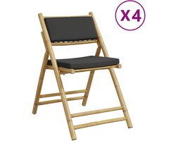 vidaXL Bistroset - Bamboe Tuinset - Bistroset 4 st inklapbaar met kussens bamboe donkergrijs - Buisstoel - Eetkamerstoel - Outdoor Furniture