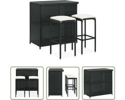 vidaXL Bistroset - Barset - 3-delige Barset poly rattan zwart - Buitentijd - Tuinset - Lounge Set