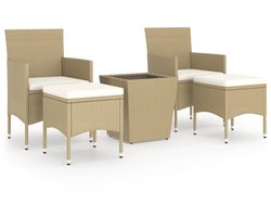 vidaXL Bistroset - Bistroset - Balkonset - Tuinset - 5-delige Bistroset poly rattan en gehard glas beige