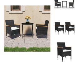 vidaXL Bistroset - Bistrosets - Balkonset - Balkonsets - 3-delige Bistroset poly rattan en gehard glas zwart
