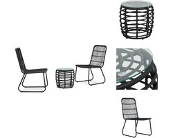 vidaXL Bistroset - Bistrosets - Balkonset - Balkonsets - 3-delige Bistroset poly rattan zwart